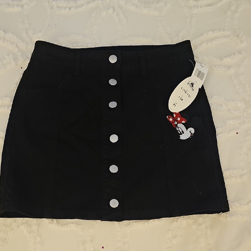 NWT Girls Disney Black Mini Skirt with Minnie Mouse Embroidery